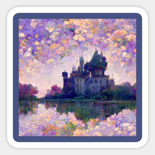 Castle Impressionism Purple Fantasy Monet Inspired Sticker by joannejgg